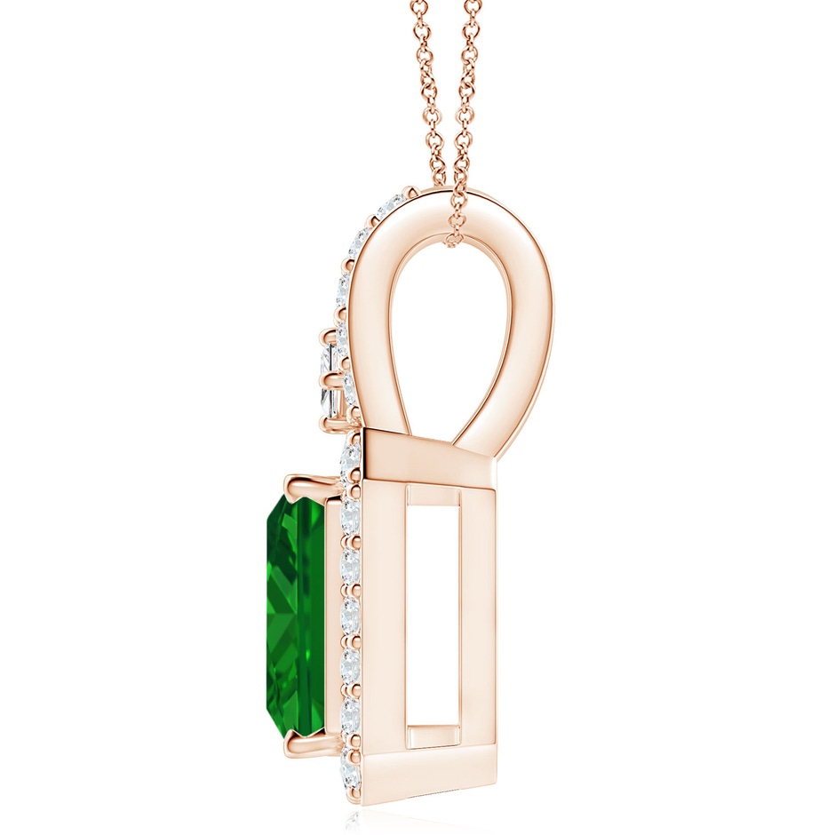 10x8mm AAAA Emerald-Cut Emerald Halo Pendant in Rose Gold side 199