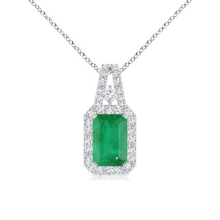 6x4mm A Emerald-Cut Emerald Halo Pendant in 10K White Gold