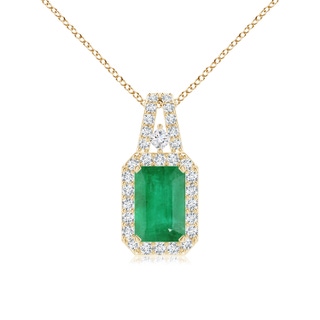 6x4mm A Emerald-Cut Emerald Halo Pendant in Yellow Gold