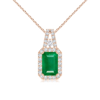 6x4mm AA Emerald-Cut Emerald Halo Pendant in 9K Rose Gold