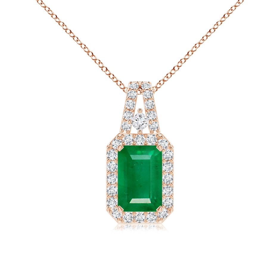6x4mm AA Emerald-Cut Emerald Halo Pendant in Rose Gold 
