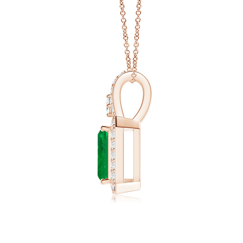 6x4mm AA Emerald-Cut Emerald Halo Pendant in Rose Gold side 199