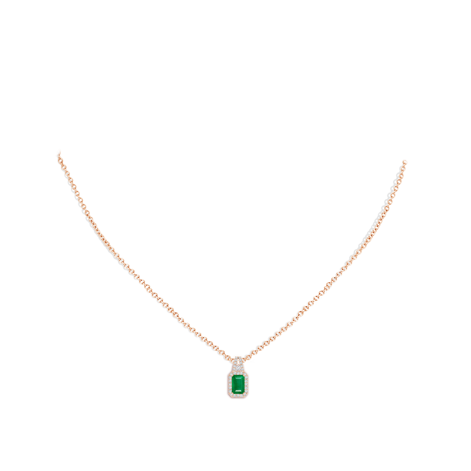 6x4mm AA Emerald-Cut Emerald Halo Pendant in Rose Gold pen