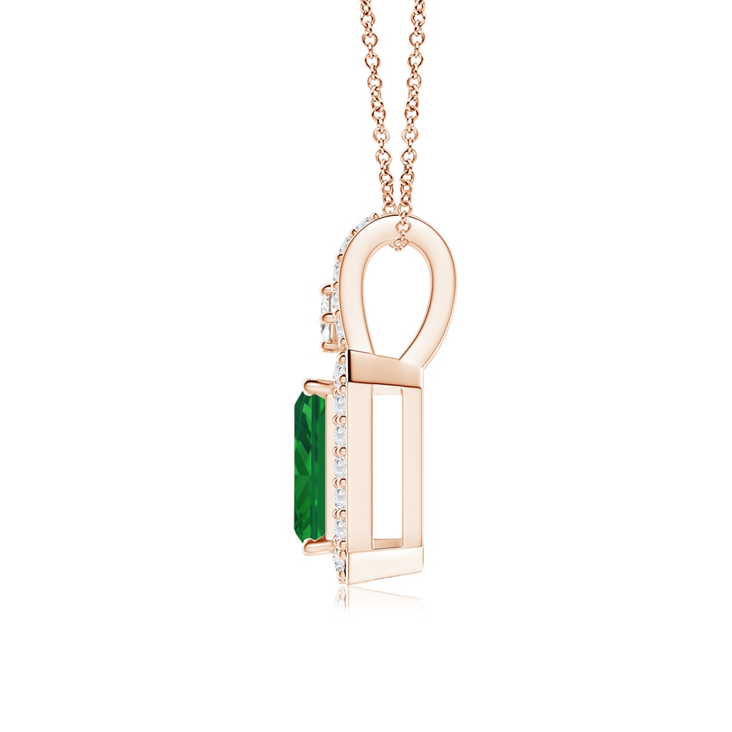 6x4mm AAA Emerald-Cut Emerald Halo Pendant in Rose Gold Side 199