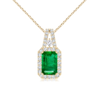 6x4mm AAA Emerald-Cut Emerald Halo Pendant in Yellow Gold