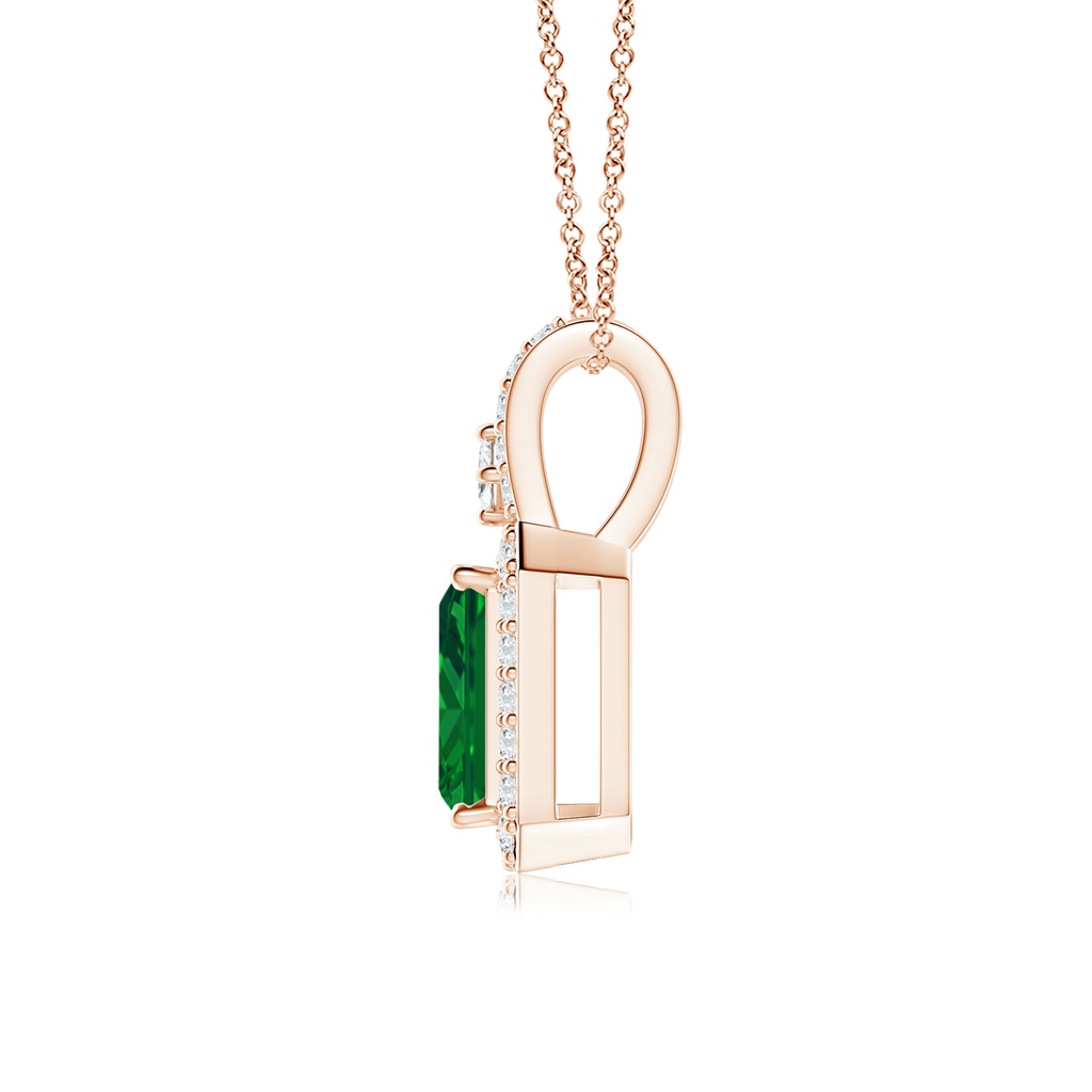 6x4mm AAAA Emerald-Cut Emerald Halo Pendant in Rose Gold - side 199