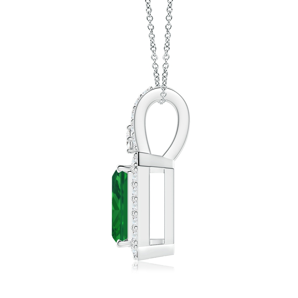 7x5mm AAA Emerald-Cut Emerald Halo Pendant in White Gold - side 199