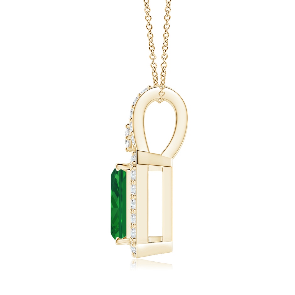 7x5mm AAA Emerald-Cut Emerald Halo Pendant in Yellow Gold side 199