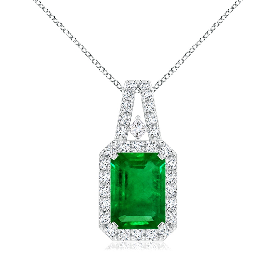 7x5mm AAAA Emerald-Cut Emerald Halo Pendant in P950 Platinum 