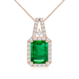 8x6mm AAA Emerald-Cut Emerald Halo Pendant in 9K Rose Gold