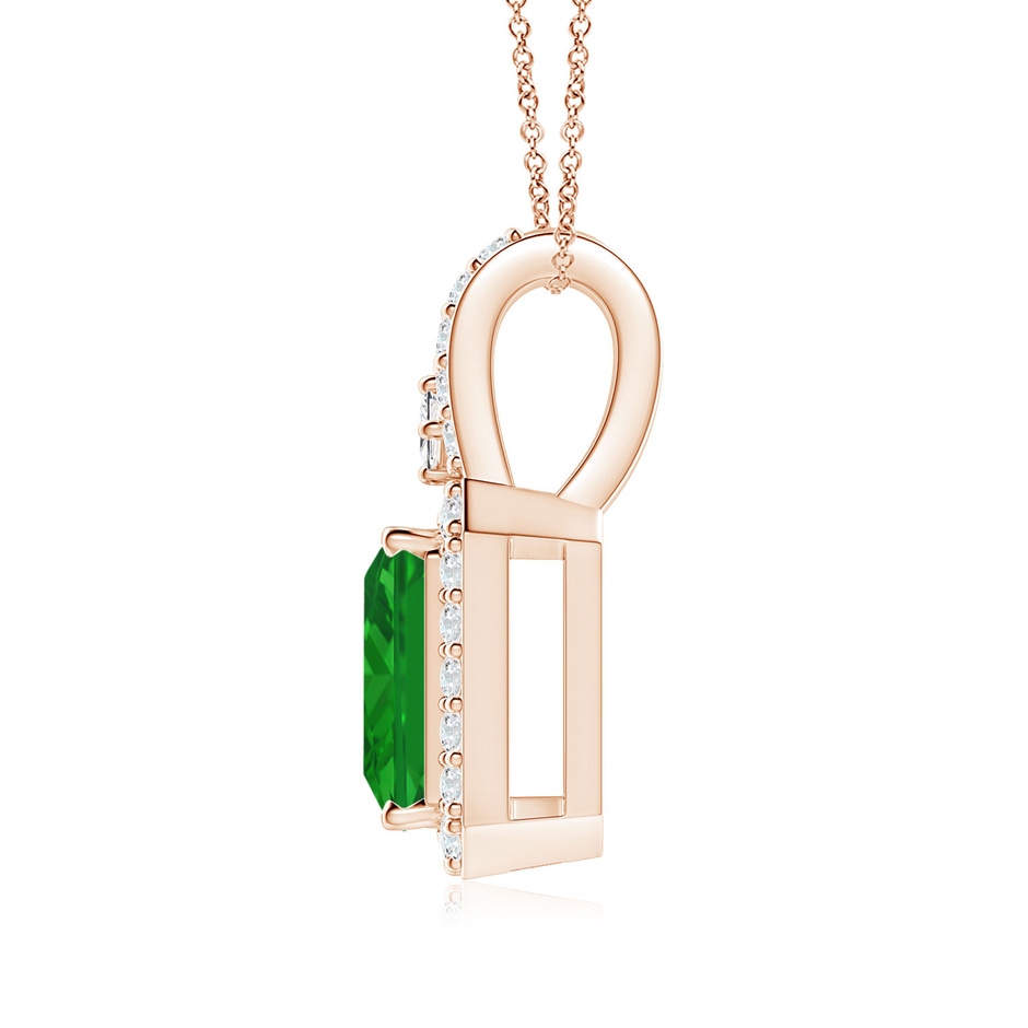 8x6mm AAA Emerald-Cut Emerald Halo Pendant in Rose Gold side 199