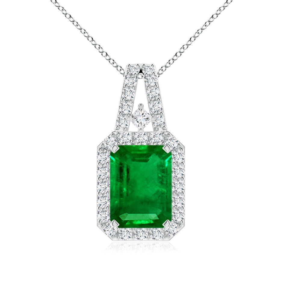 8x6mm AAAA Emerald-Cut Emerald Halo Pendant in P950 Platinum 