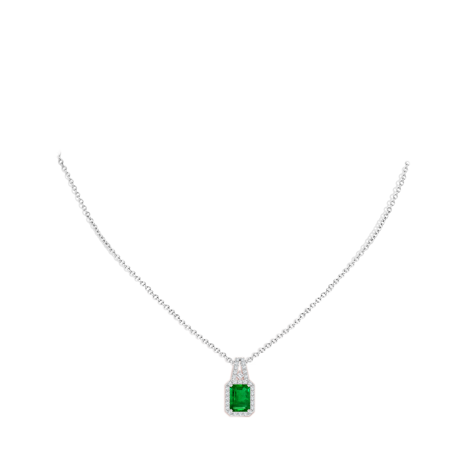 8x6mm AAAA Emerald-Cut Emerald Halo Pendant in P950 Platinum pen