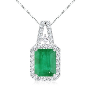 9x7mm A Emerald-Cut Emerald Halo Pendant in P950 Platinum