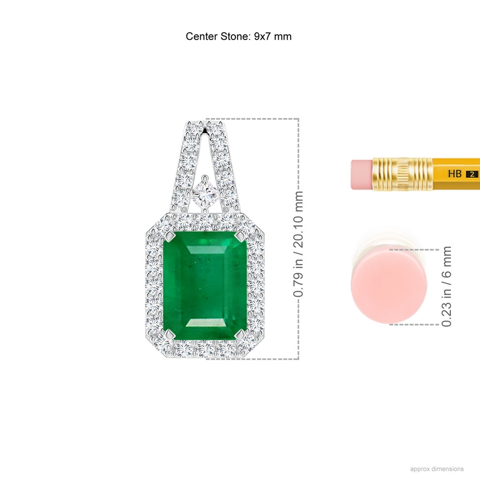 9x7mm AA Emerald-Cut Emerald Halo Pendant in P950 Platinum ruler