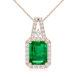 9x7mm AAA Emerald-Cut Emerald Halo Pendant in 10K Rose Gold