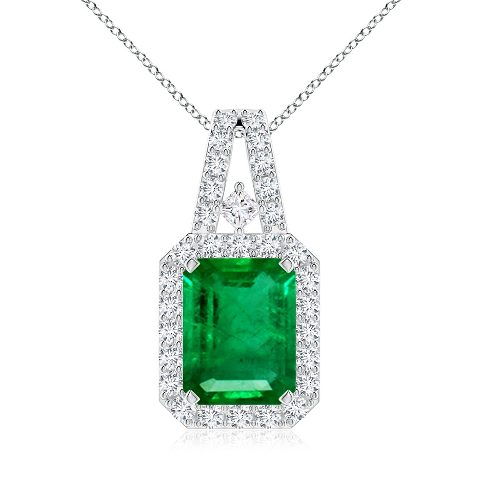 9x7mm AAA Emerald-Cut Emerald Halo Pendant in P950 Platinum 