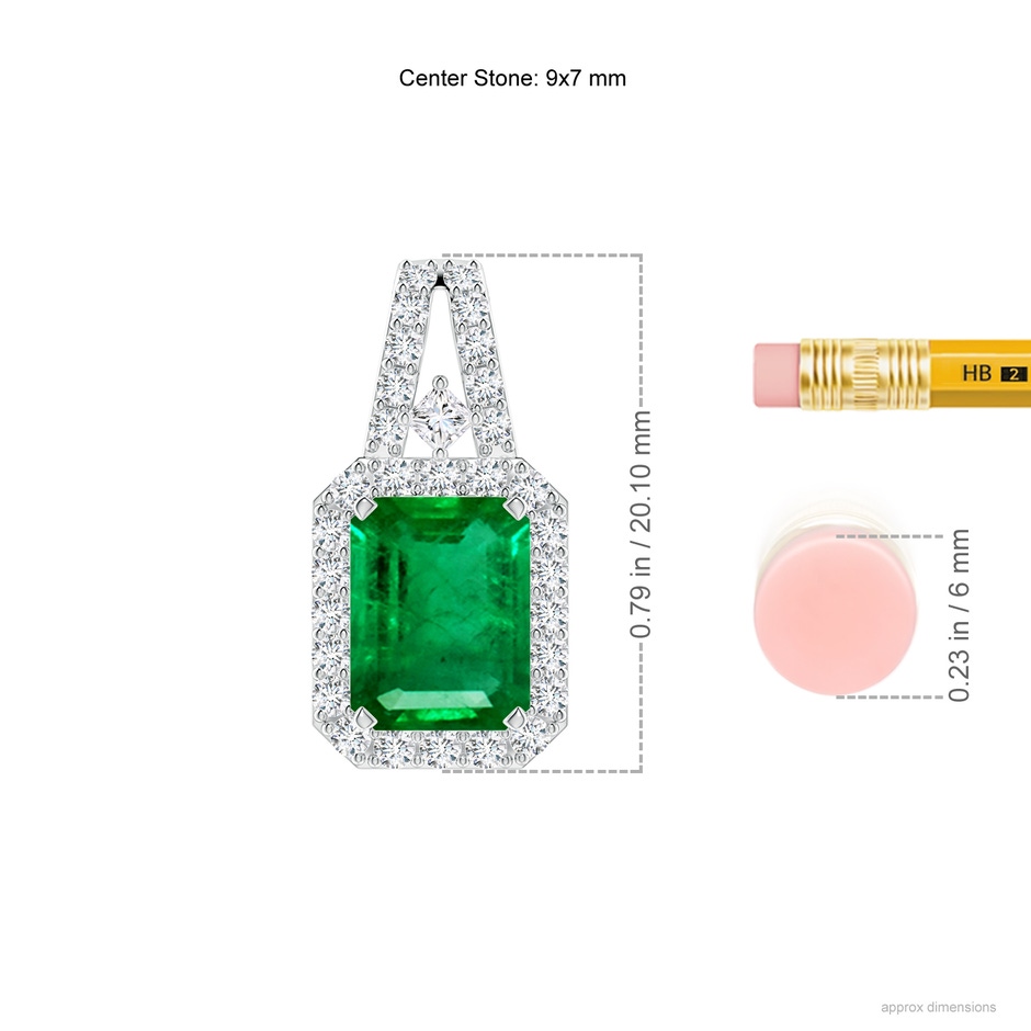 9x7mm AAA Emerald-Cut Emerald Halo Pendant in P950 Platinum ruler