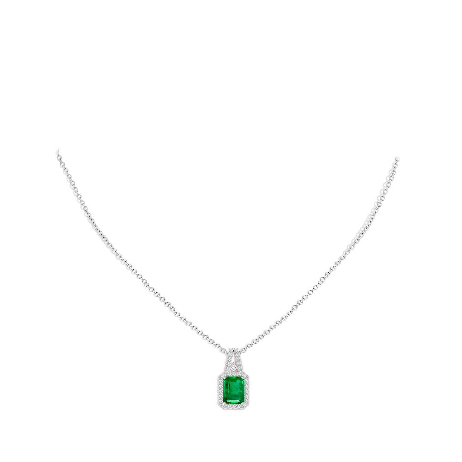 9x7mm AAA Emerald-Cut Emerald Halo Pendant in P950 Platinum pen