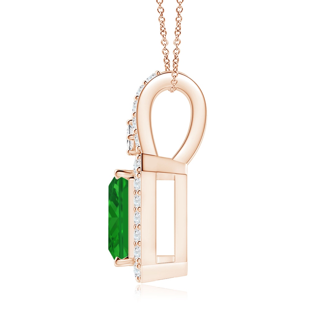 9x7mm AAA Emerald-Cut Emerald Halo Pendant in Rose Gold Side 199
