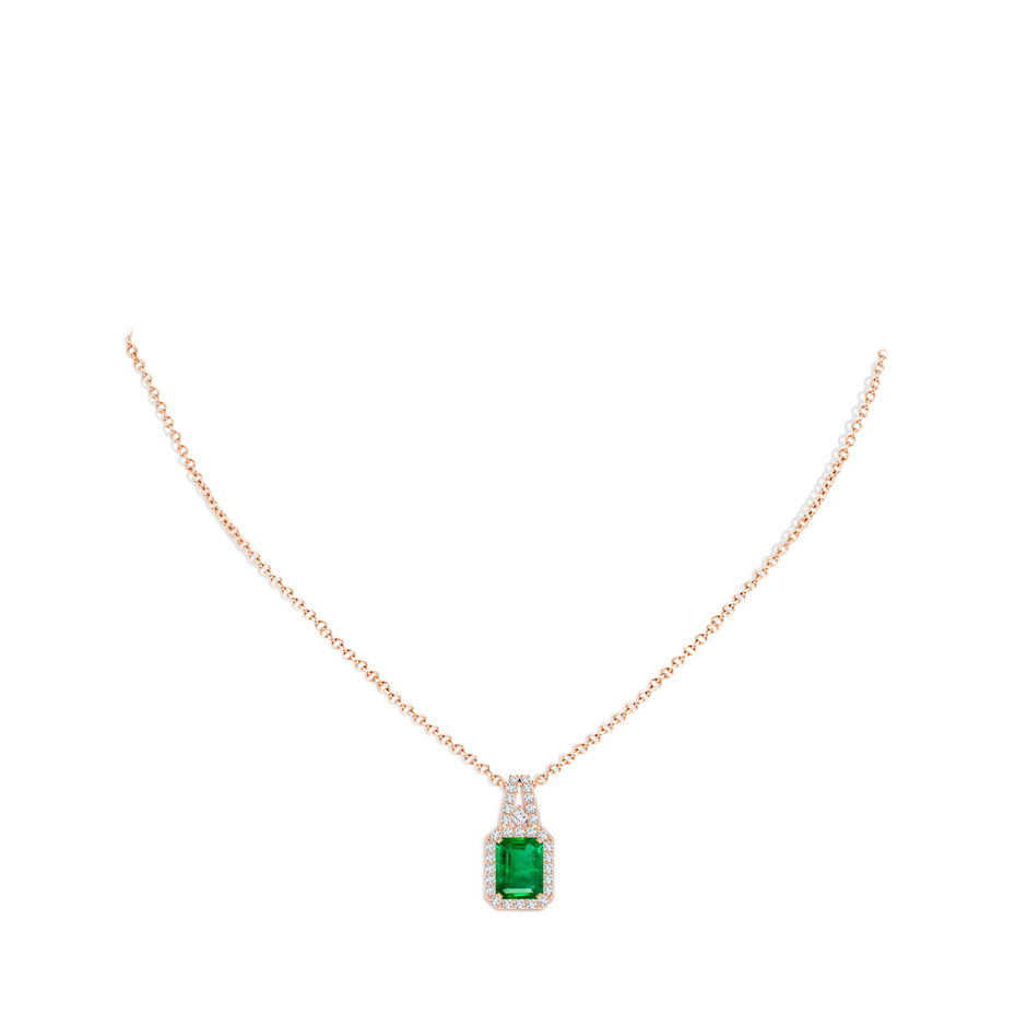 9x7mm AAA Emerald-Cut Emerald Halo Pendant in Rose Gold pen