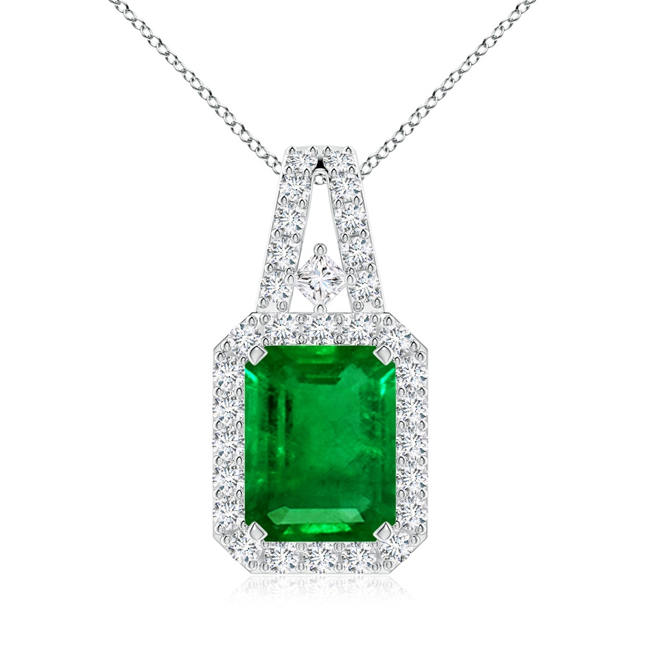 9x7mm AAAA Emerald-Cut Emerald Halo Pendant in P950 Platinum 