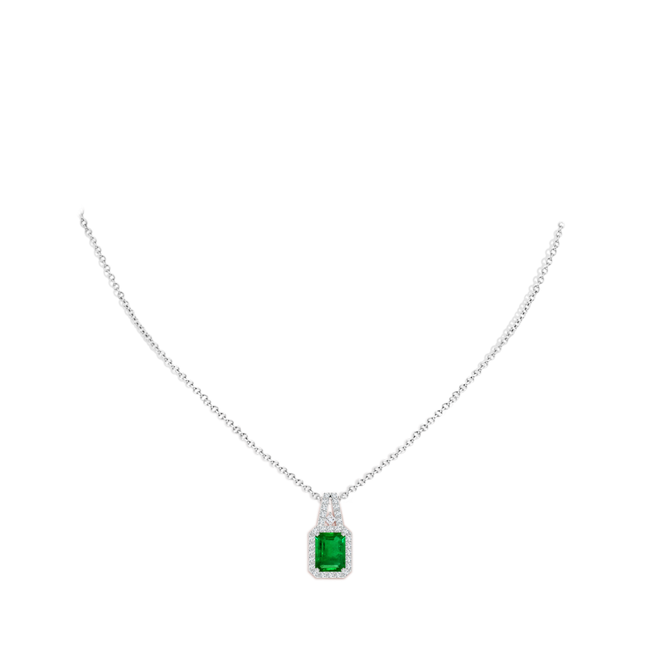 9x7mm AAAA Emerald-Cut Emerald Halo Pendant in P950 Platinum pen