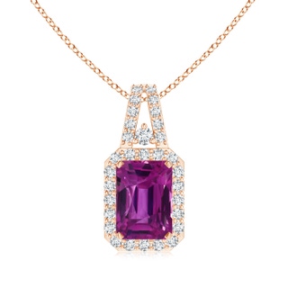 9.22x6.79x5.68mm AAAA GIA Certified Octagonal Pink Sapphire Halo Pendant in 10K Rose Gold