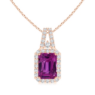 9.22x6.79x5.68mm AAAA GIA Certified Octagonal Pink Sapphire Halo Pendant in 18K Rose Gold