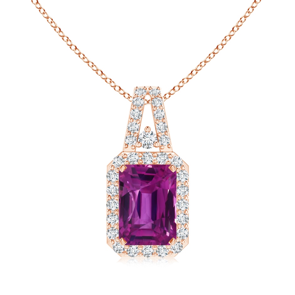 9.22x6.79x5.68mm AAAA GIA Certified Octagonal Pink Sapphire Halo Pendant in 18K Rose Gold 