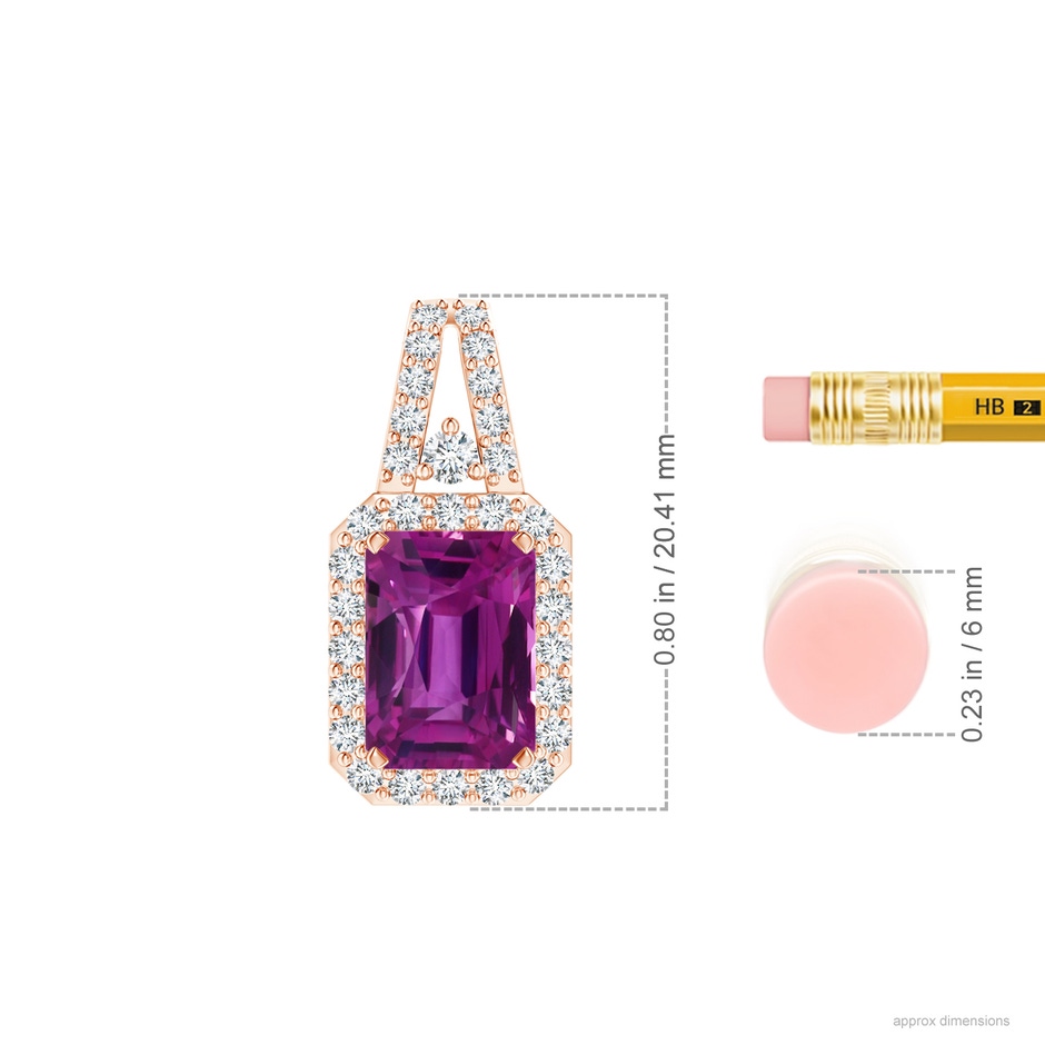 9.22x6.79x5.68mm AAAA GIA Certified Octagonal Pink Sapphire Halo Pendant in 18K Rose Gold ruler