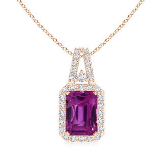 9.22x6.79x5.68mm AAAA GIA Certified Octagonal Pink Sapphire Halo Pendant in 9K Rose Gold