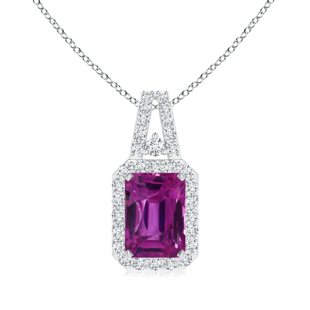 9.22x6.79x5.68mm AAAA GIA Certified Octagonal Pink Sapphire Halo Pendant in White Gold