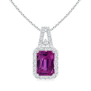 9.22x6.79x5.68mm AAAA GIA Certified Octagonal Pink Sapphire Halo Pendant in White Gold