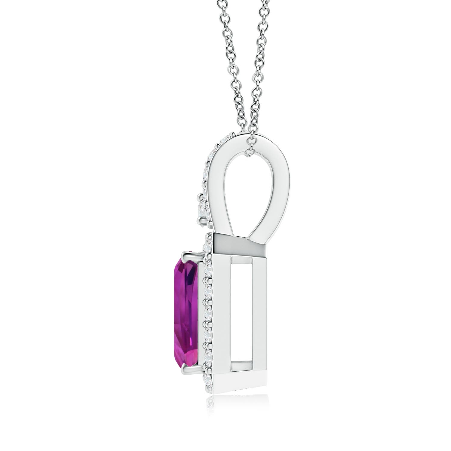 9.22x6.79x5.68mm AAAA GIA Certified Octagonal Pink Sapphire Halo Pendant in White Gold - side 2