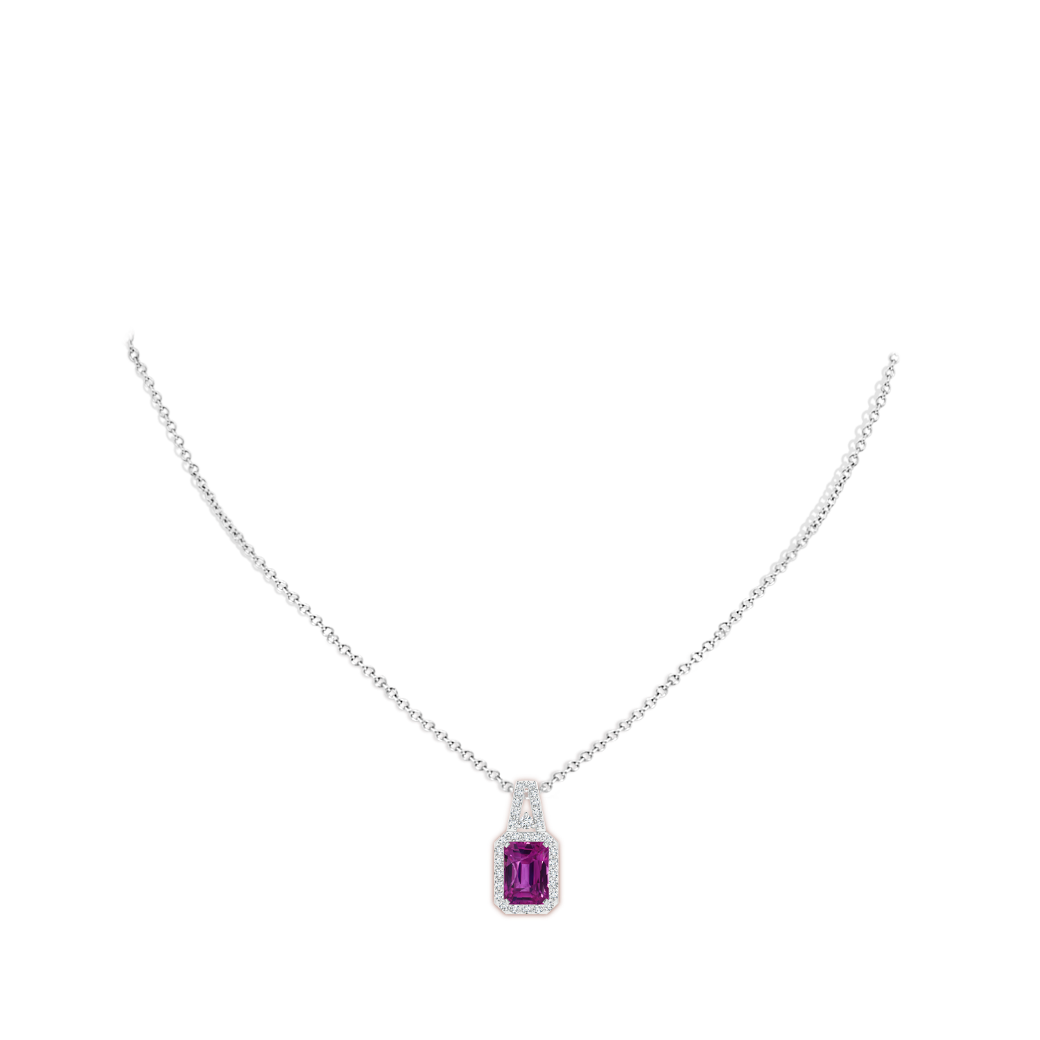 9.22x6.79x5.68mm AAAA GIA Certified Octagonal Pink Sapphire Halo Pendant in White Gold - body_neck