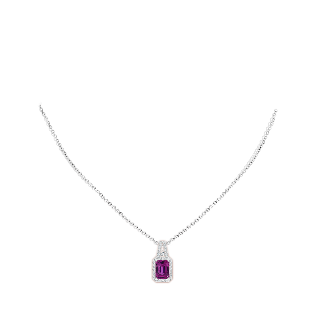 9.22x6.79x5.68mm AAAA GIA Certified Octagonal Pink Sapphire Halo Pendant in White Gold pen