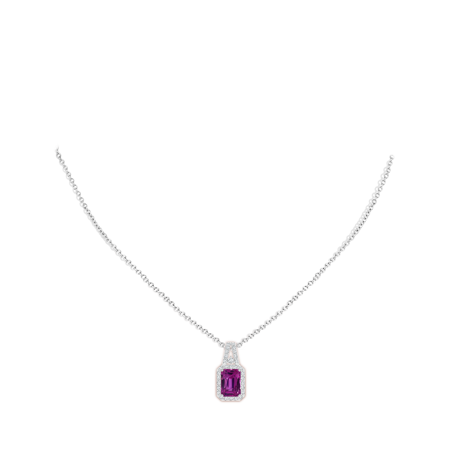 9.22x6.79x5.68mm AAAA GIA Certified Octagonal Pink Sapphire Halo Pendant in White Gold pen