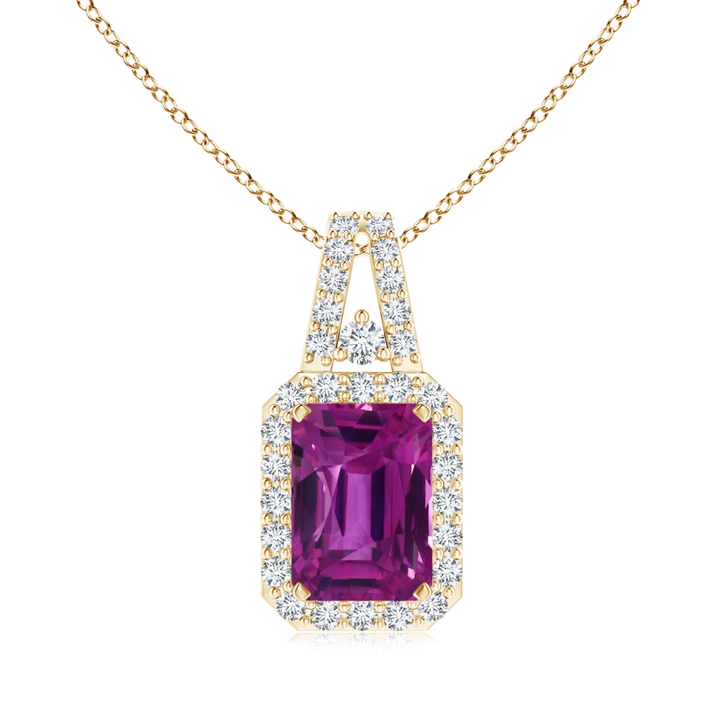 9.22x6.79x5.68mm AAAA GIA Certified Octagonal Pink Sapphire Halo Pendant in Yellow Gold