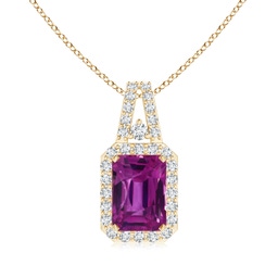 Halo Yellow Gold Pink Sapphire Necklaces and Pendants