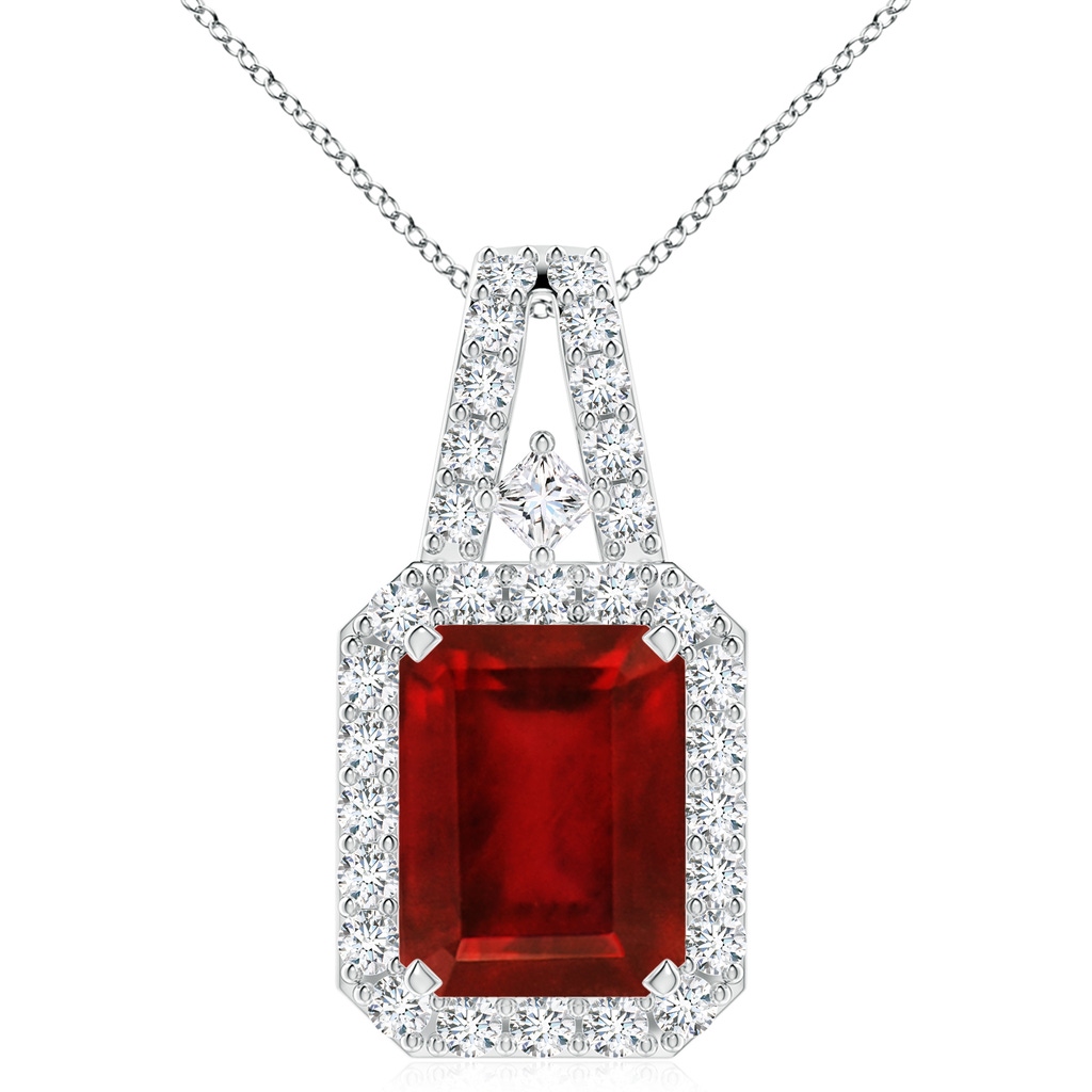 10x8mm AAAA Emerald-Cut Ruby Halo Pendant in S999 Silver