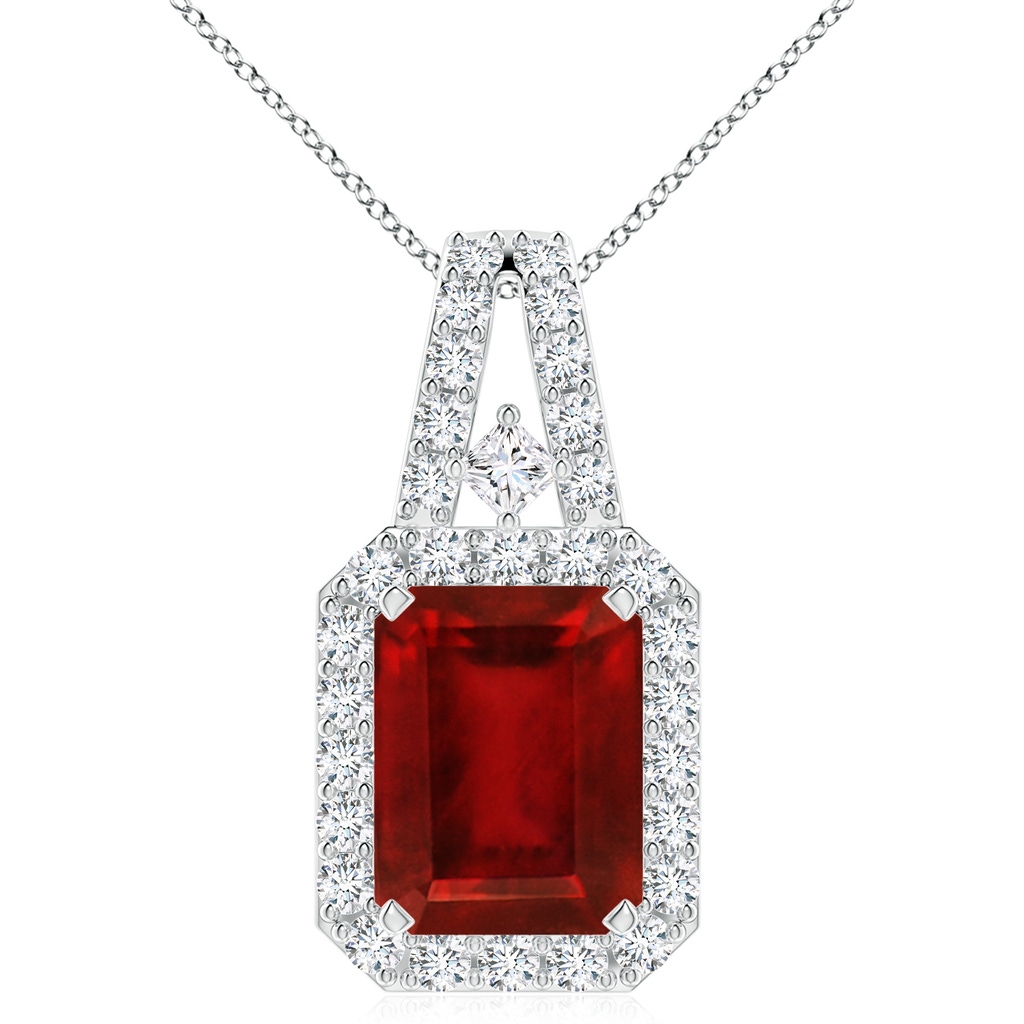 10x8mm AAAA Emerald-Cut Ruby Halo Pendant in White Gold