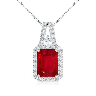 8x6mm AAA Emerald-Cut Ruby Halo Pendant in P950 Platinum