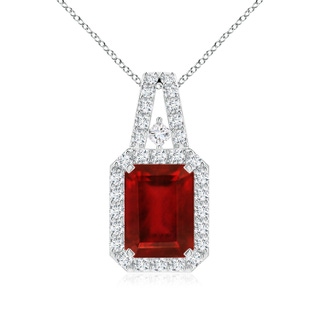 8x6mm AAAA Emerald-Cut Ruby Halo Pendant in P950 Platinum