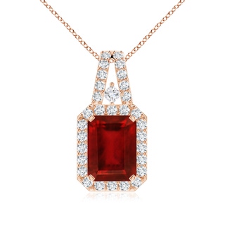 8x6mm AAAA Emerald-Cut Ruby Halo Pendant in Rose Gold