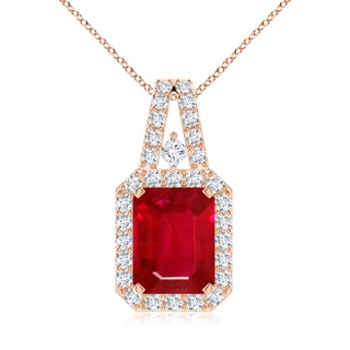 9x7mm AAA Emerald-Cut Ruby Halo Pendant in Rose Gold