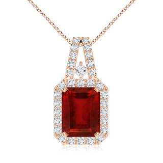 9x7mm AAAA Emerald-Cut Ruby Halo Pendant in Rose Gold