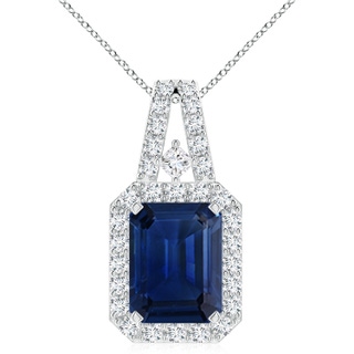 10x8mm AAA Emerald-Cut Blue Sapphire Halo Pendant in P950 Platinum