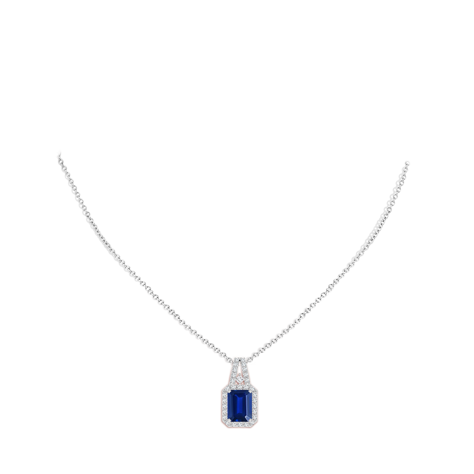 10x8mm Lab-Grown Emerald-Cut Blue Sapphire Halo Pendant in P950 Platinum pen