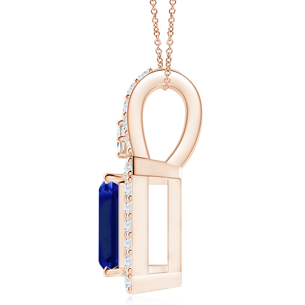 10x8mm Lab-Grown Emerald-Cut Blue Sapphire Halo Pendant in Rose Gold - side 199
